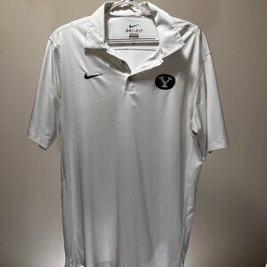 Nike Men's Polo Shirt BYU Cougars White Dri-Fit Golf Y Logo M Medium